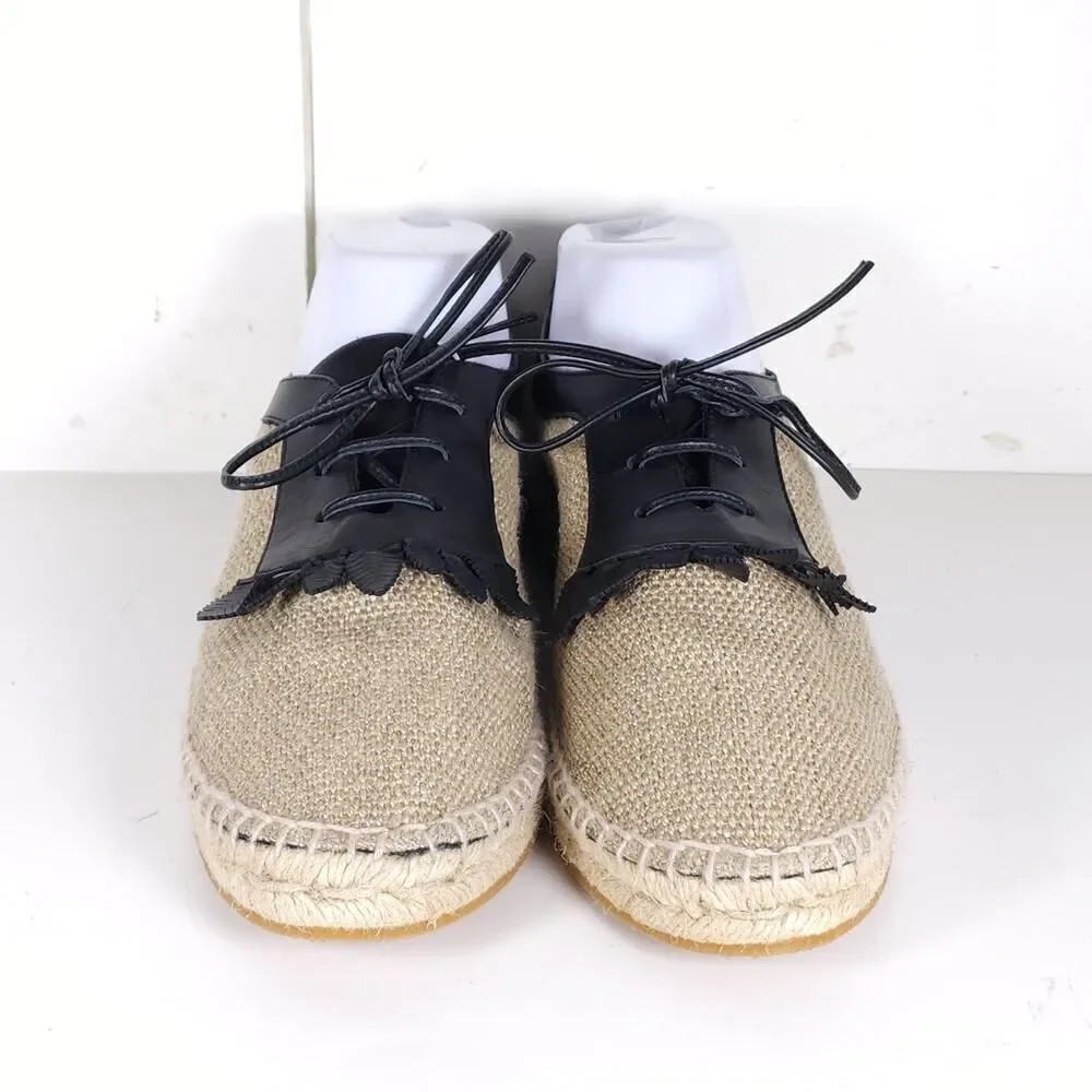 BOTTEGA VENETA Women's 39 US8,5 Beige Woven Canvas Leather Espadrilles Loafers